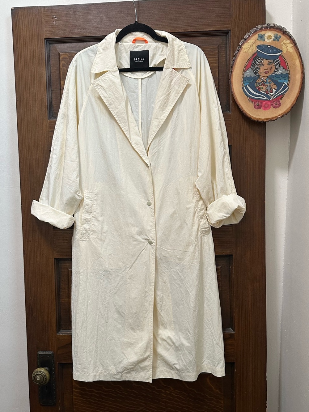 Orolay Lightweight Lapel Trench Coat in Tofu, XL
